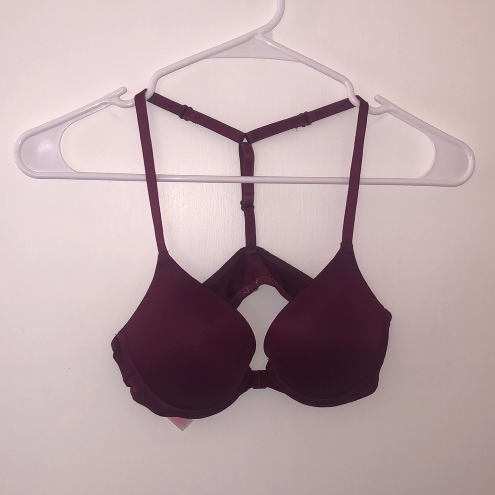 Victoria’s Secret PINK maroon push-up front clasp bra